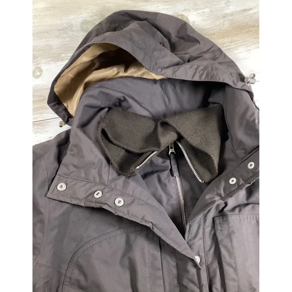 Lands End 1X Womens Dark Brown‎ Quilted Lined Hooded Parka Coat Water Resistant